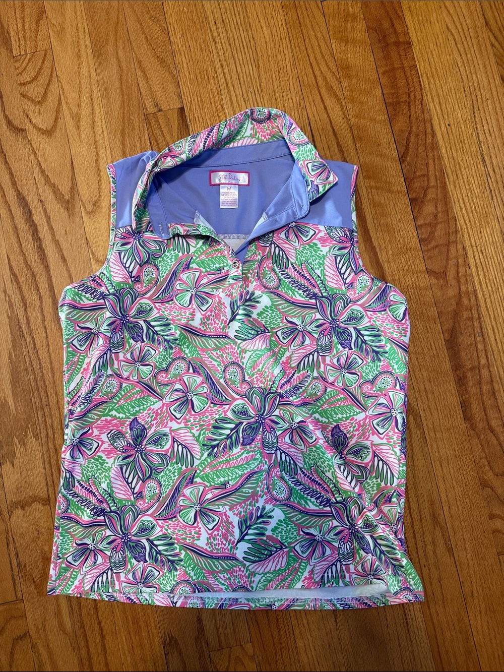 Stella Parker golf Sleeveless Collared Top in Lavender, Pink & Green